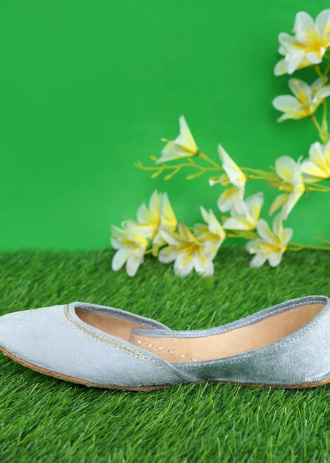 Grey Velvet Leather Khussa